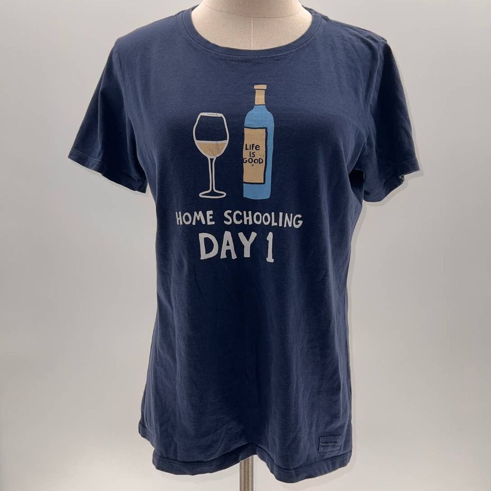 Life is Good Blue "Home Schooling Day 1" Graphic Short Sleeve Crusher Tee-M
